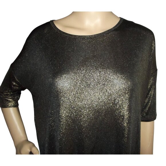 LulaRoe Tunic Top Womens Size XS Metallic Gold Black sparkle hi lo hem round - Picture 2 of 7